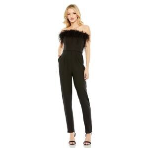 MAC DUGGAL 68146 Strapless Feather Trim Jumpsuit Lined Zip Black 10 NEW